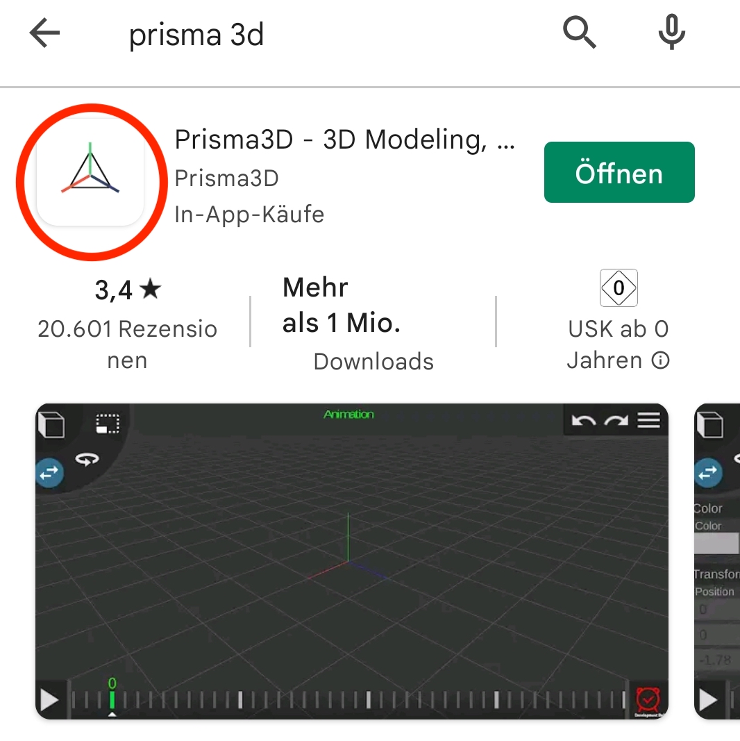Google Play Store Search for Prisma3D